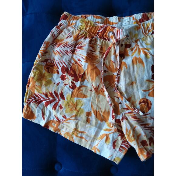 $C&C California 100% linen shorts white palm  leaf vacay Resort comfy relax - Picture 2 of 5